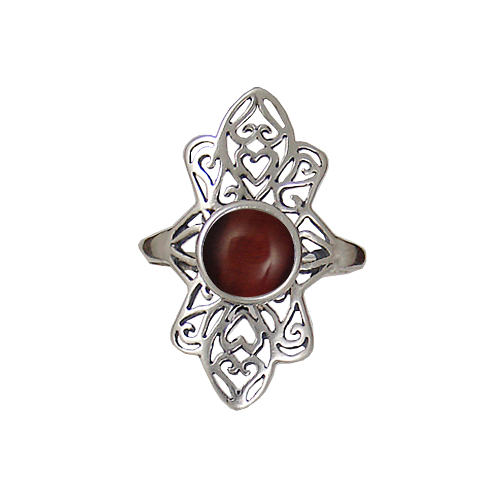 Sterling Silver Filigree Ring With Red Tiger Eye Size 10